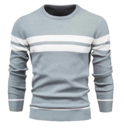 Klassischer Figurbetont Rundhals Strick Pullover Mit Streifen für Herren | Perfekt für Alle Jahreszeiten