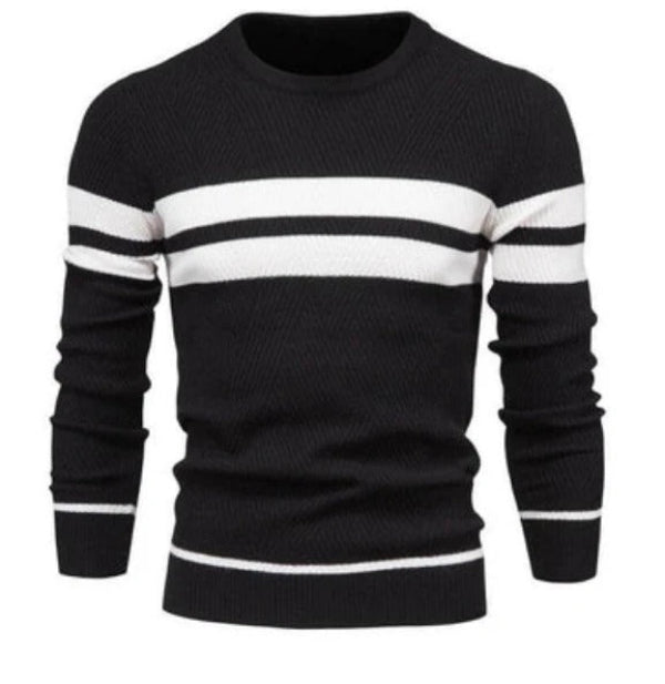 Klassischer Figurbetont Rundhals Strick Pullover Mit Streifen für Herren | Perfekt für Alle Jahreszeiten