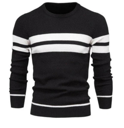 Klassischer Figurbetont Rundhals Strick Pullover Mit Streifen für Herren | Perfekt für Alle Jahreszeiten