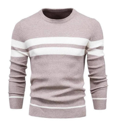 Klassischer Figurbetont Rundhals Strick Pullover Mit Streifen für Herren | Perfekt für Alle Jahreszeiten